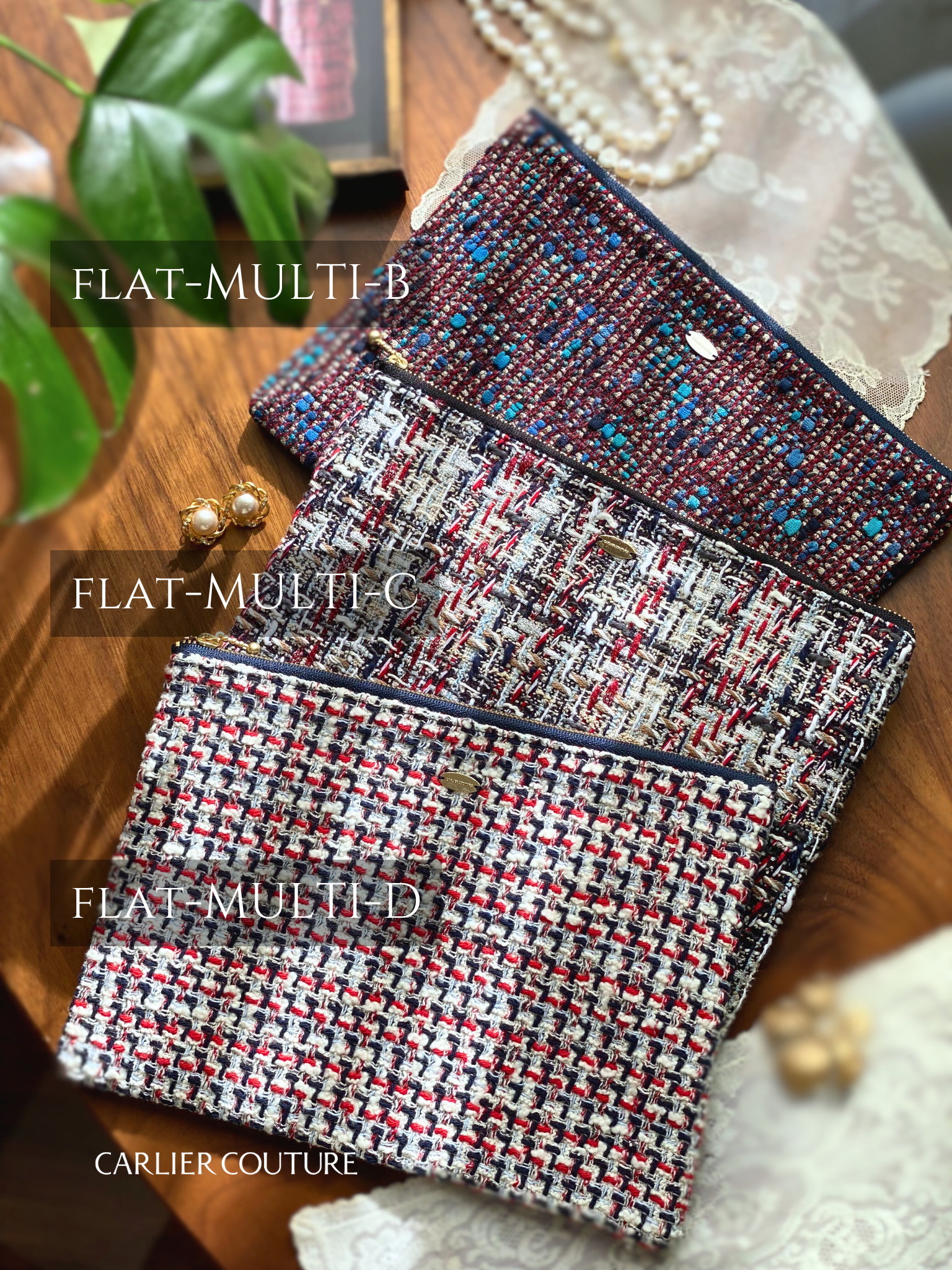 【再販】イタリア製ミックスツイードのポーチ・Flat【現品限り】