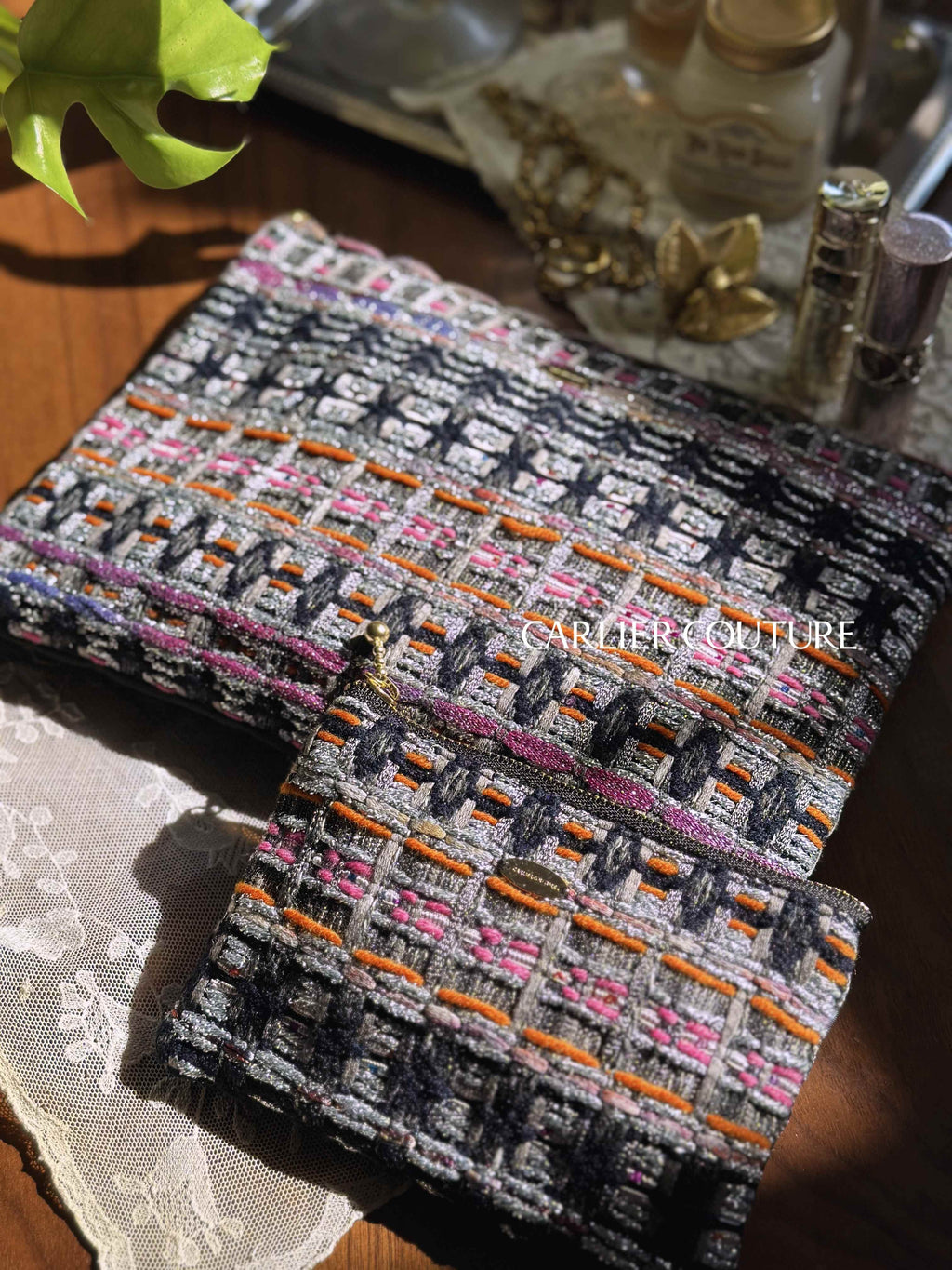 【新作】Silver Mélange Tweed ポーチ・Flat