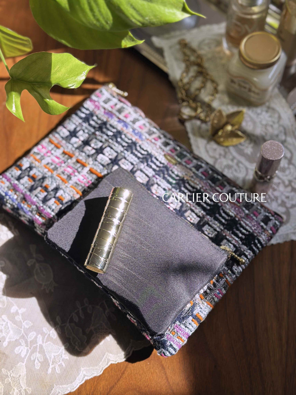 【新作】Silver Mélange Tweed ポーチ・Flat